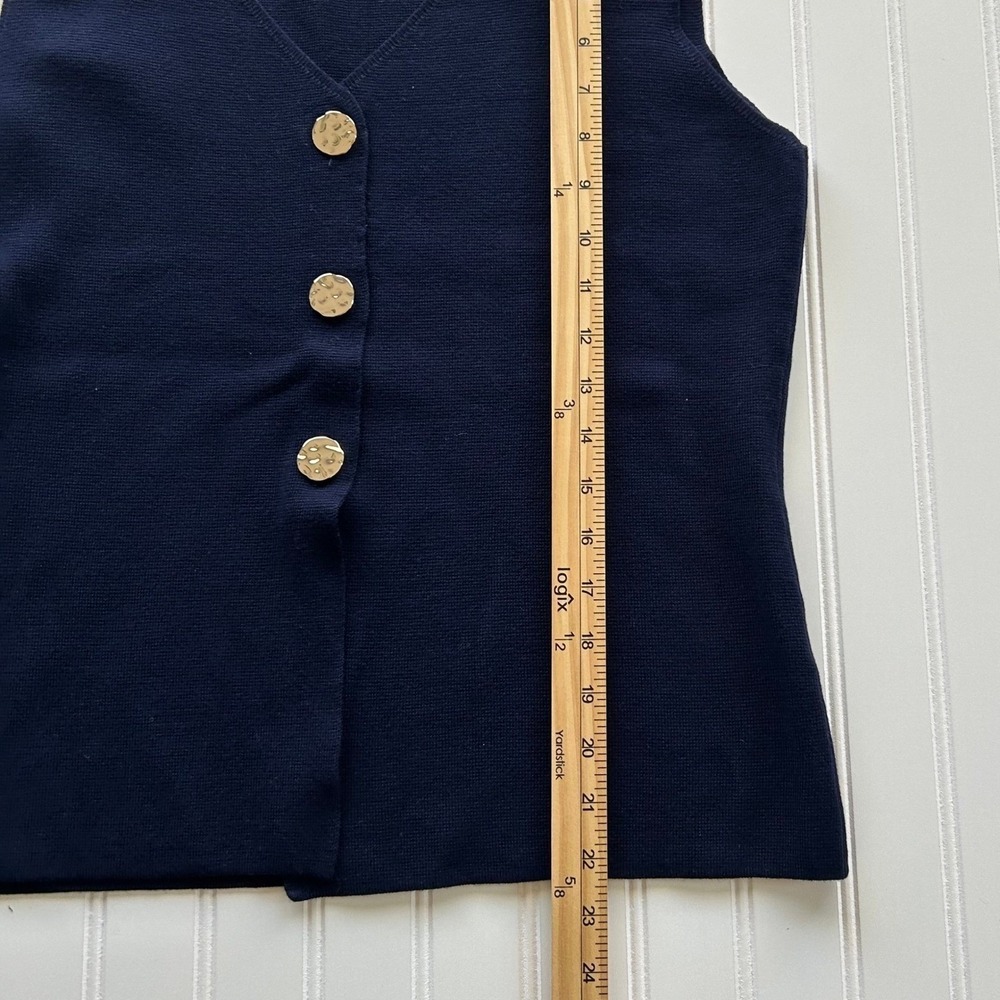 Cyrus Sweater Vest Size S Womens Navy Blue Excellent Gold Hammered Button Knit - Picture 7 of 9
